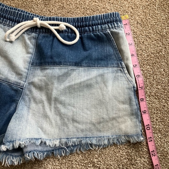 Aerie Denim Color Block Pull On Cut Off Shorts With Drawstring Size Small - Picture 6 of 8
